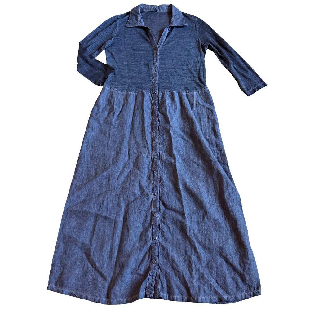 Blue Maxi Shirt Dress with Button Front